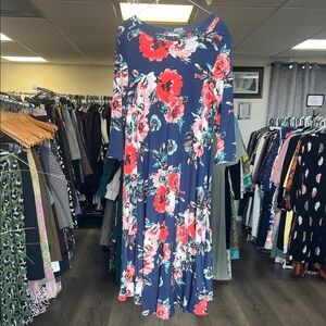 Floral Blue and Red Women's Dress